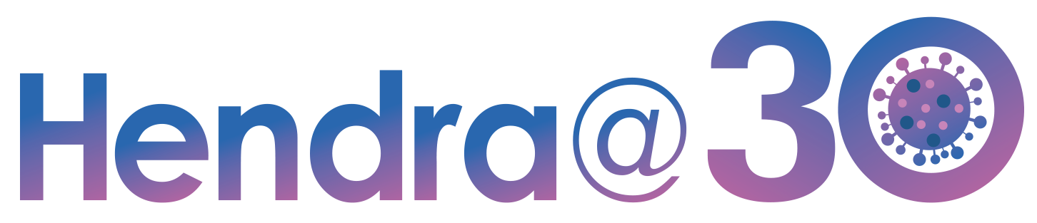 Hendra@30 logo in a purple and blue tone where the 0 in 30 looks like a virus